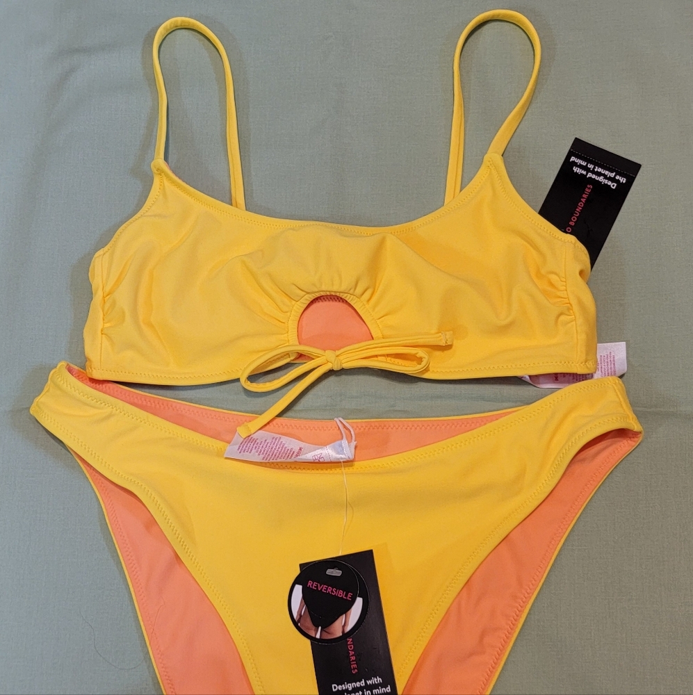 NOBO No Boundaries Bikini Set Cheeky Reversible NWT Yellow Orange